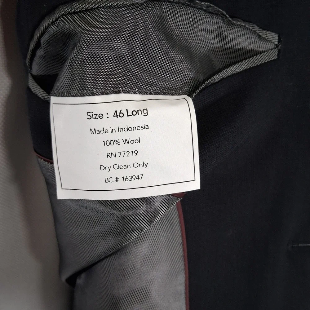 Pronto Uomo Blazer Men 46L Black Classic 100% Wool Sport Coat Ventless 2 Button